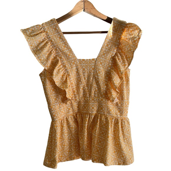 Lands' End Orange Yellow Lightweight Jersey Ruffle Peplum Top Sz XS - Picture 5 of 10